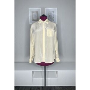 VALENTINO‎ UOMO Shirt Women's XL 100% Silk Beige Button Up Long Sleeve